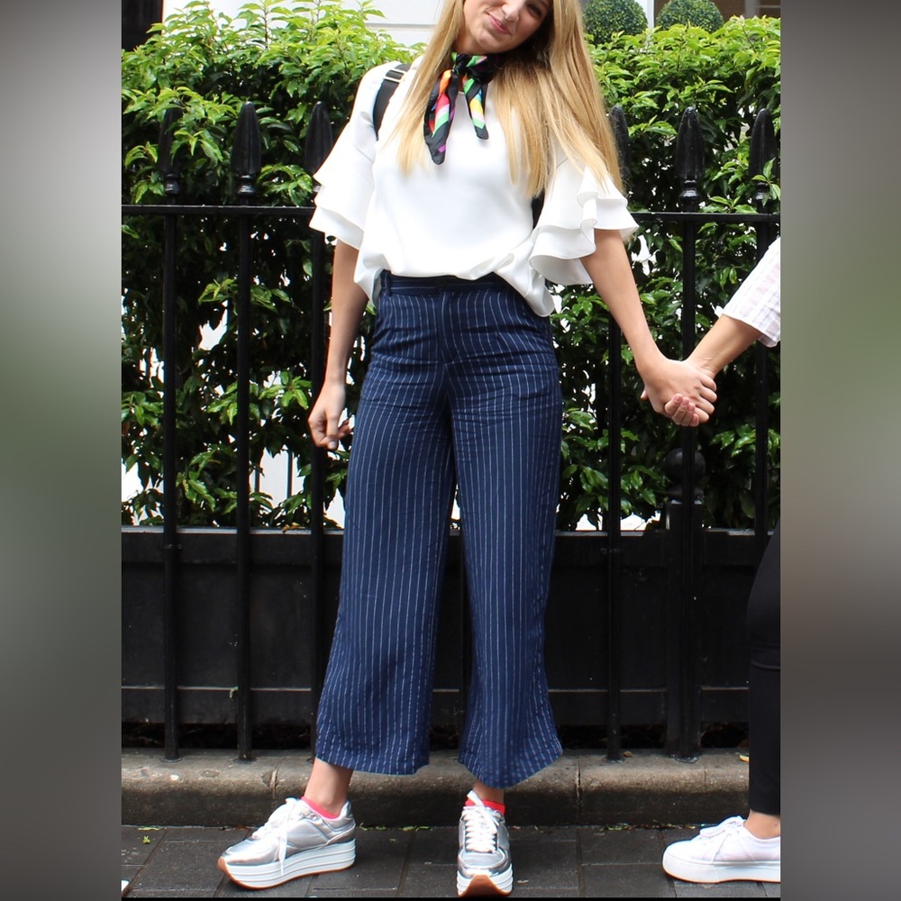 Navy Pinstripe Cropped Culottes